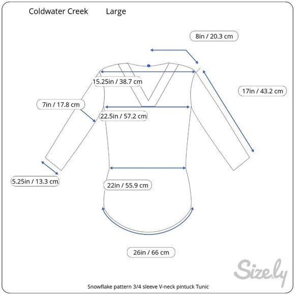 Coldwater Creek 3/4 Sleeve Pintuck Snowflake Whimsy Tunic Large Blue Aqua Purple - Picture 8 of 8